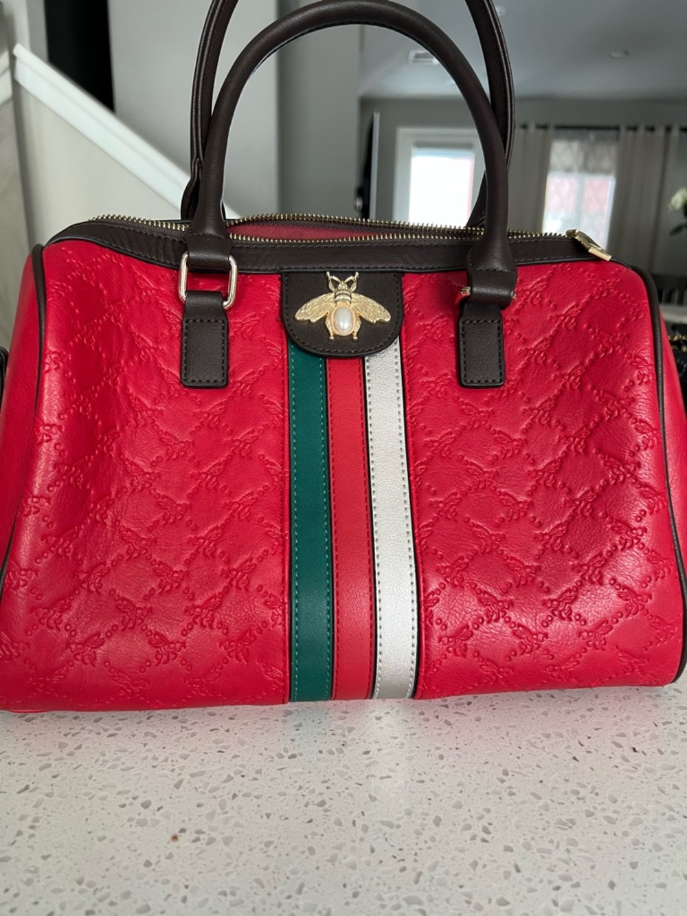 Red top handle purse with wallet